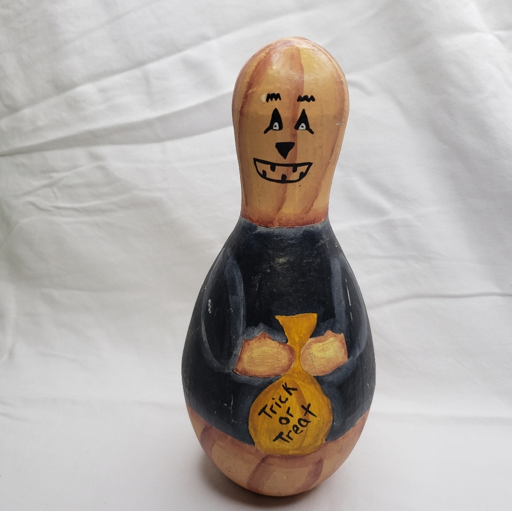 Dried Gourd Handpainted Halloween Decor Shaker 9.5 Inches Tall